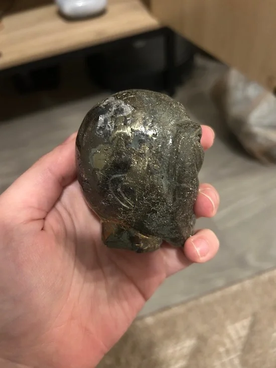 Hand-Carved Stone Pyrite in Matrix Alien Head Sculpture - Natural Gray - Picture 2 of 5
